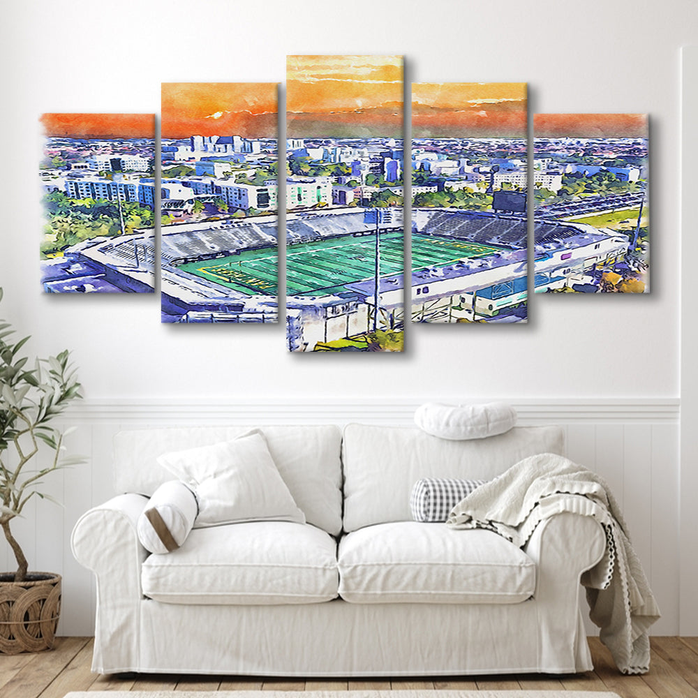Riccardo Silva Painting Stadium Watercolor, University Park Florida, Sport Art, Mixed 5 Panel, Canvas Print Wall Art