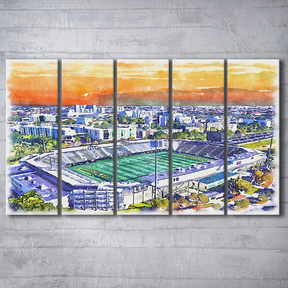 Riccardo Silva Painting Stadium Watercolor, University Park Florida, Sport Art, Extra Large Canvas Print Wall Art