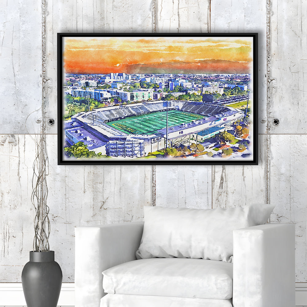 Riccardo Silva Painting Stadium Watercolor, University Park Florida, Sport Gift Art, Framed Canvas Print Wall Art