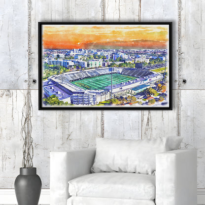 Riccardo Silva Painting Stadium Watercolor, University Park Florida, Sport Gift Art, Framed Canvas Print Wall Art