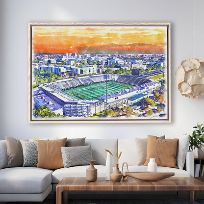 Riccardo Silva Painting Stadium Watercolor, University Park Florida, Sport Gift Art, Framed Canvas Print Wall Art