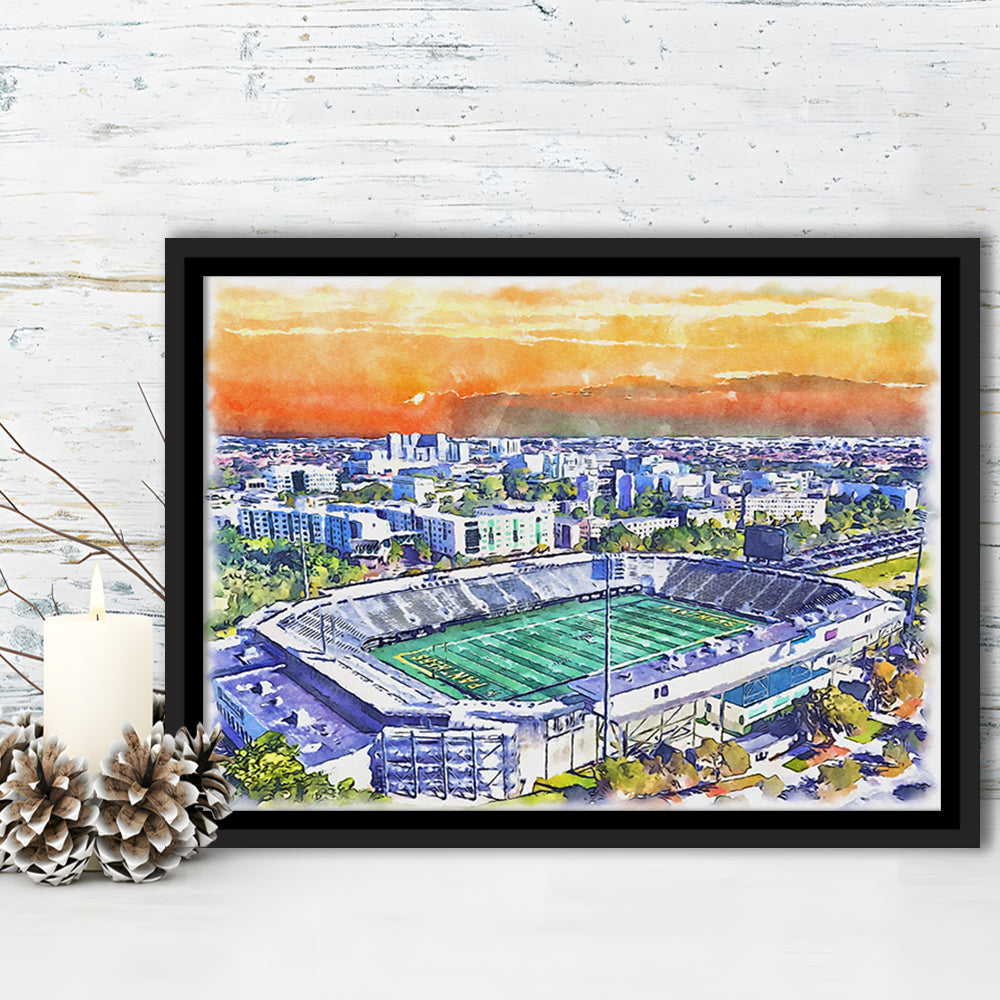 Riccardo Silva Painting Stadium Watercolor, University Park Florida, Sport Gift Art, Framed Canvas Print Wall Art