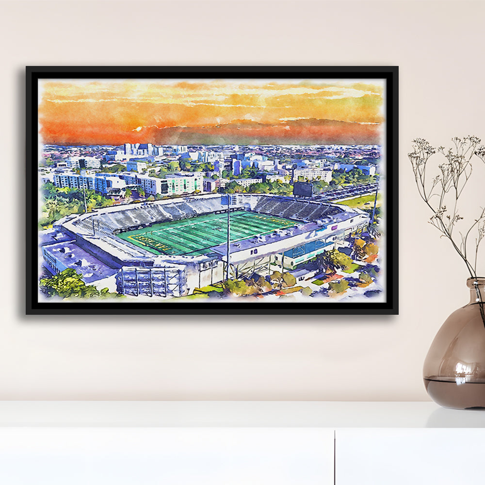 Riccardo Silva Painting Stadium Watercolor, University Park Florida, Sport Gift Art, Framed Canvas Print Wall Art