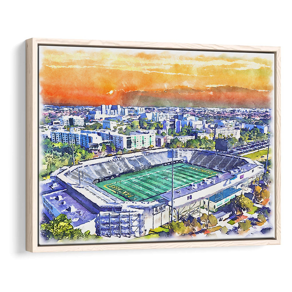 Riccardo Silva Painting Stadium Watercolor, University Park Florida, Sport Gift Art, Framed Canvas Print Wall Art