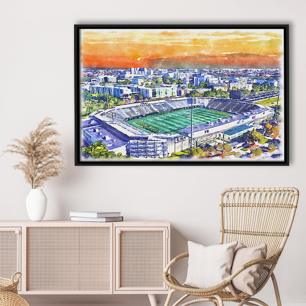 Riccardo Silva Painting Stadium Watercolor, University Park Florida, Sport Gift Art, Framed Canvas Print Wall Art