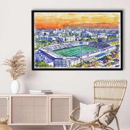 Riccardo Silva Painting Stadium Watercolor, University Park Florida, Sport Gift Art, Framed Canvas Print Wall Art