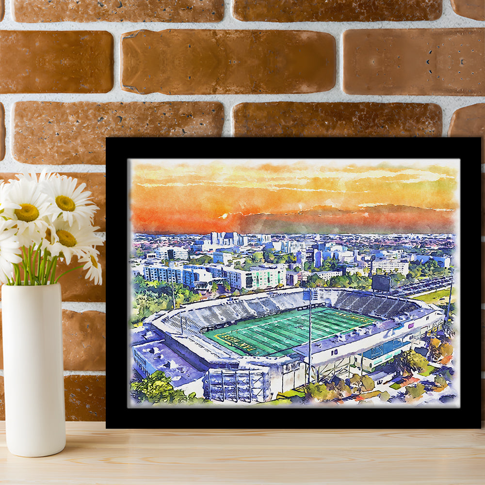 Riccardo Silva Painting Stadium Watercolor, University Park Florida, Sport Gift Art, Framed Art Print Wall Decor