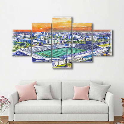 Riccardo Silva Painting Stadium Watercolor, University Park Florida, Sport Art, Mixed 5 Panel, Canvas Print Wall Art