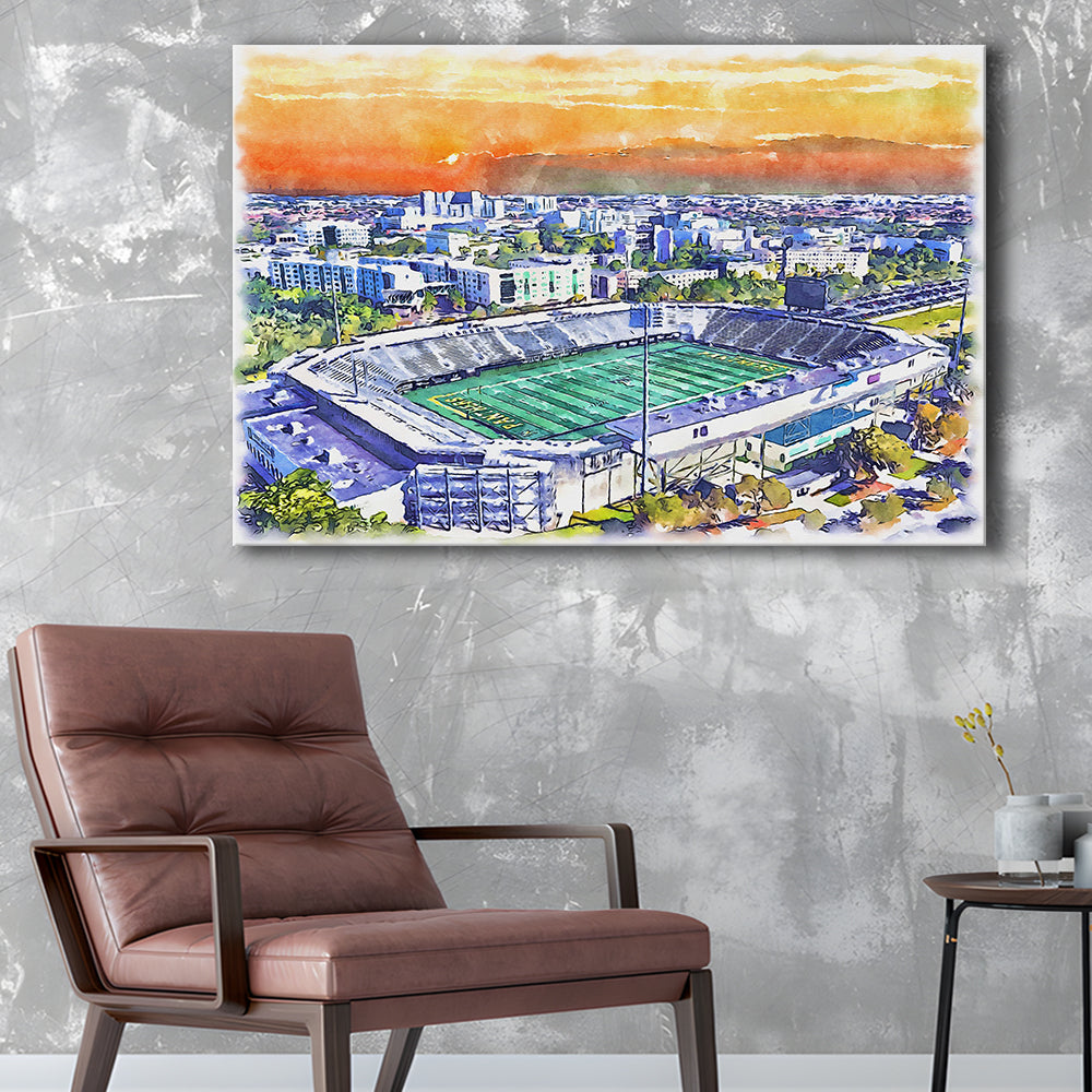 Riccardo Silva Painting Stadium Watercolor, University Park Florida, Sport Art, Gifts for him, Canvas Print Wall Art