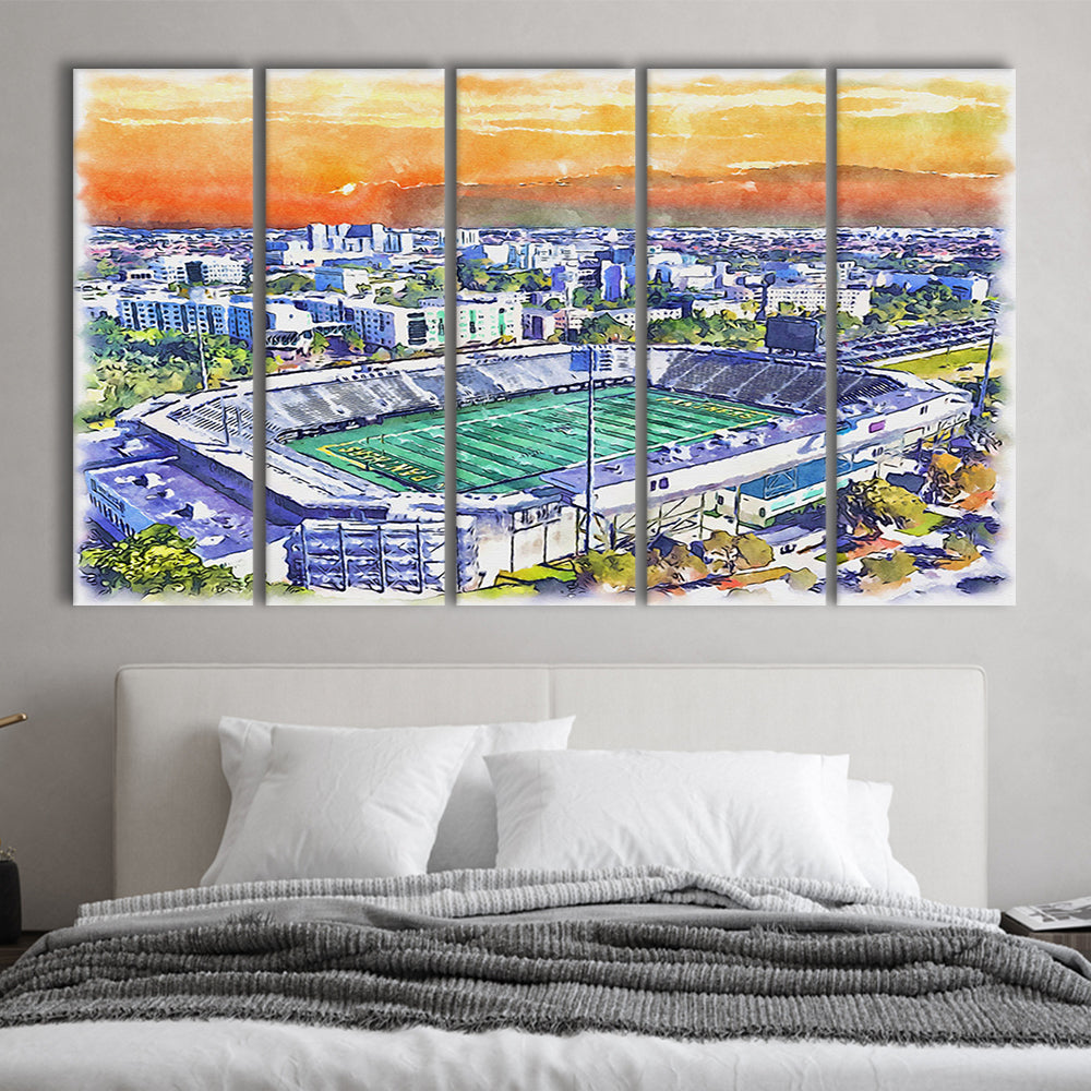 Riccardo Silva Painting Stadium Watercolor, University Park Florida, Sport Art, Extra Large Canvas Print Wall Art