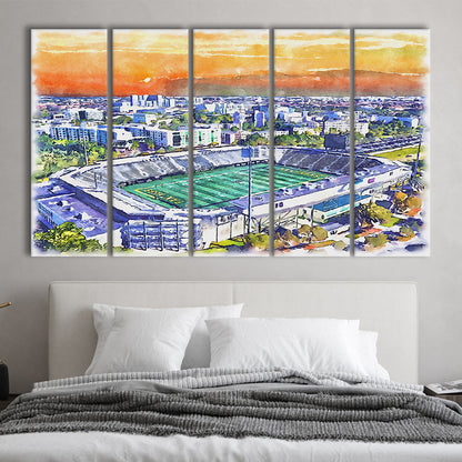 Riccardo Silva Painting Stadium Watercolor, University Park Florida, Sport Art, Extra Large Canvas Print Wall Art