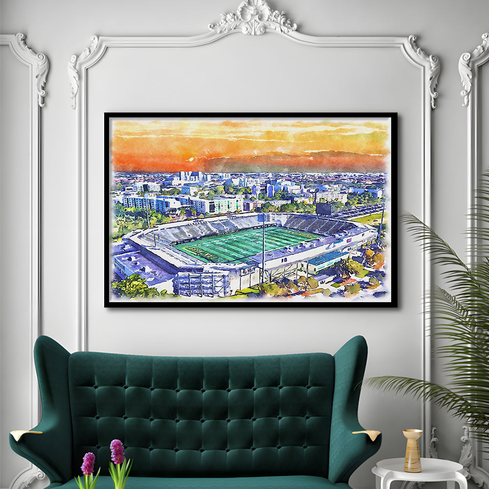 Riccardo Silva Painting Stadium Watercolor, University Park Florida, Sport Gift Art, Framed Art Print Wall Decor