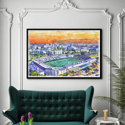 Riccardo Silva Painting Stadium Watercolor, University Park Florida, Sport Gift Art, Framed Art Print Wall Decor