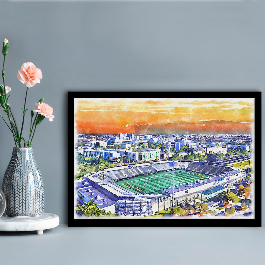 Riccardo Silva Painting Stadium Watercolor, University Park Florida, Sport Gift Art, Framed Art Print Wall Decor