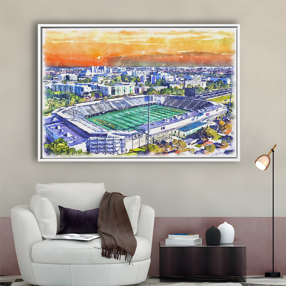 Riccardo Silva Painting Stadium Watercolor, University Park Florida, Sport Gift Art, Framed Canvas Print Wall Art
