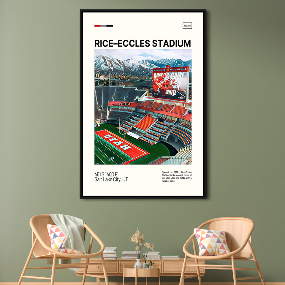 Rice Eccles Stadium Print, Utah Utes Stadium Canvas Art, Man Cave Gift, Floating Framed Canvas Print Wall Art