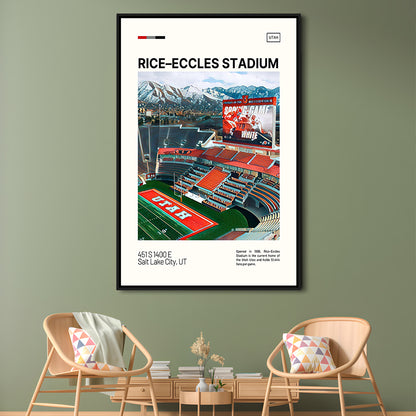 Rice Eccles Stadium Print, Utah Utes Stadium Canvas Art, Man Cave Gift, Floating Framed Canvas Print Wall Art