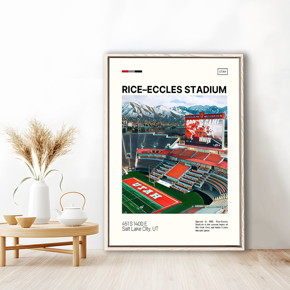 Rice Eccles Stadium Print, Utah Utes Stadium Canvas Art, Man Cave Gift, Floating Framed Canvas Print Wall Art