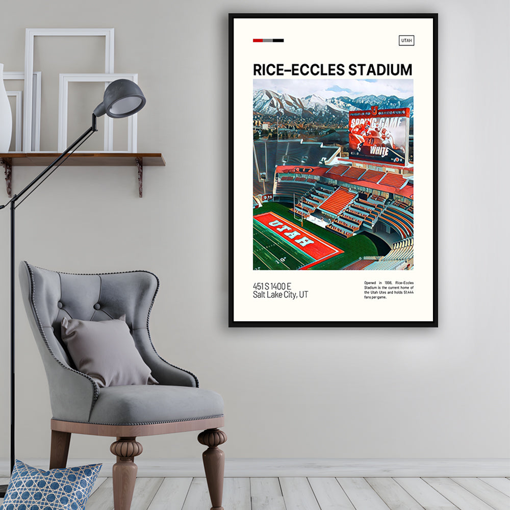 Rice Eccles Stadium Print, Utah Utes Stadium Canvas Art, Man Cave Gift, Floating Framed Canvas Print Wall Art