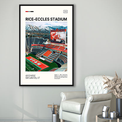 Rice Eccles Stadium Print, Utah Utes Stadium Canvas Art, Man Cave Gift, Floating Framed Canvas Print Wall Art