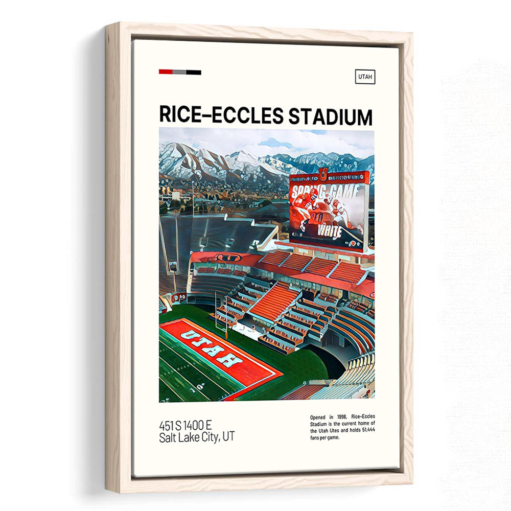 Rice Eccles Stadium Print, Utah Utes Stadium Canvas Art, Man Cave Gift, Floating Framed Canvas Print Wall Art