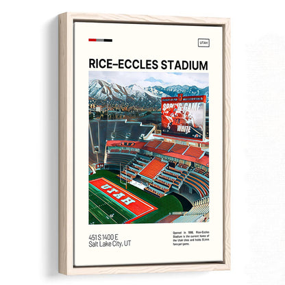 Rice Eccles Stadium Print, Utah Utes Stadium Canvas Art, Man Cave Gift, Floating Framed Canvas Print Wall Art