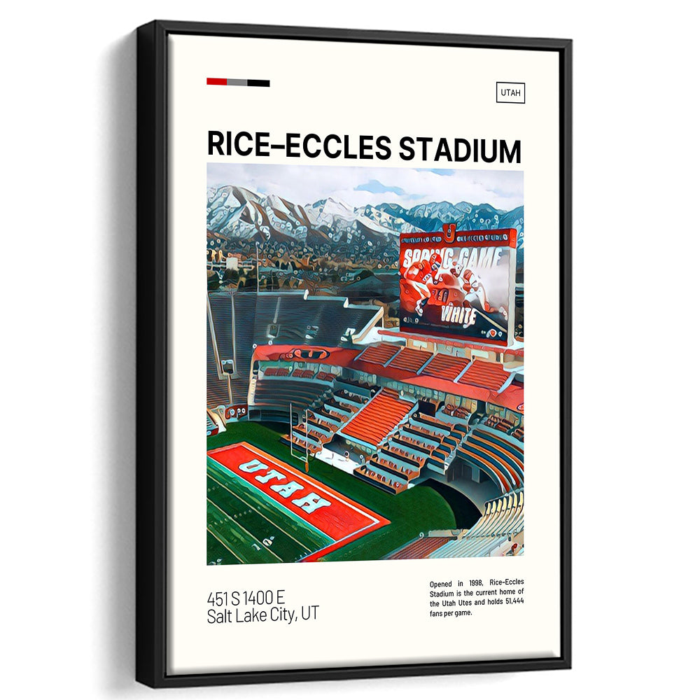 Rice Eccles Stadium Print, Utah Utes Stadium Canvas Art, Man Cave Gift, Floating Framed Canvas Print Wall Art
