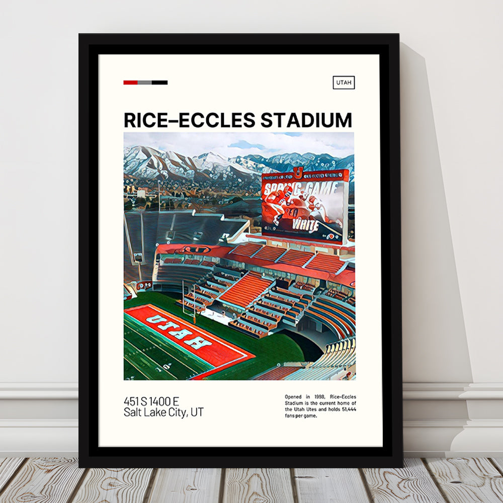 Rice Eccles Stadium Print, Utah Utes Stadium Canvas Art, Man Cave Gift, Floating Framed Canvas Print Wall Art