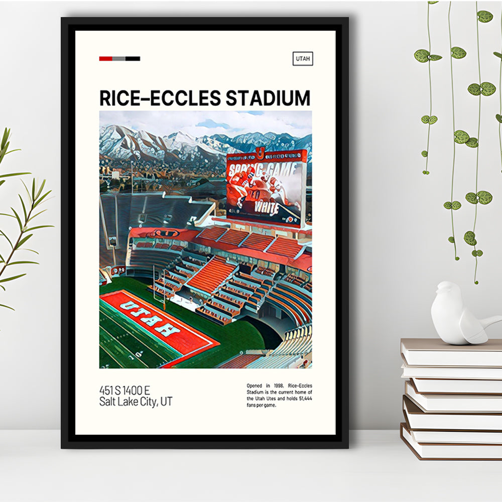 Rice Eccles Stadium Print, Utah Utes Stadium Canvas Art, Man Cave Gift, Floating Framed Canvas Print Wall Art