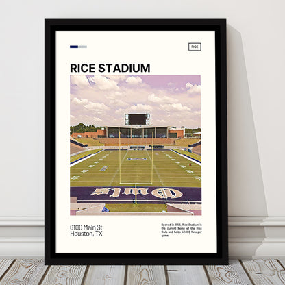 Rice Stadium Print, Rice Owls Stadium Canvas Art, Man Cave Gift, Floating Framed Canvas Print Wall Art