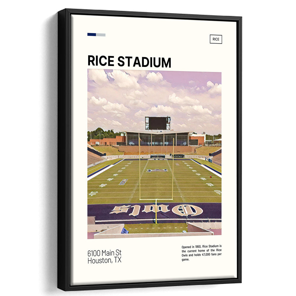 Rice Stadium Print, Rice Owls Stadium Canvas Art, Man Cave Gift, Floating Framed Canvas Print Wall Art