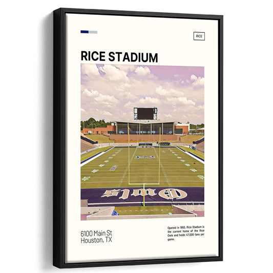 Rice Stadium Print, Rice Owls Stadium Canvas Art, Man Cave Gift, Floating Framed Canvas Print Wall Art
