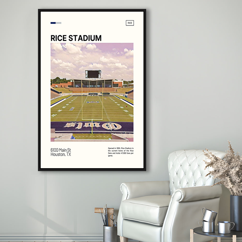 Rice Stadium Print, Rice Owls Stadium Canvas Art, Man Cave Gift, Floating Framed Canvas Print Wall Art