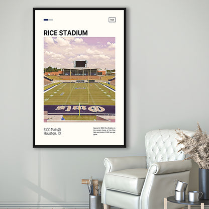 Rice Stadium Print, Rice Owls Stadium Canvas Art, Man Cave Gift, Floating Framed Canvas Print Wall Art