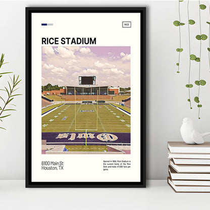Rice Stadium Print, Rice Owls Stadium Canvas Art, Man Cave Gift, Floating Framed Canvas Print Wall Art