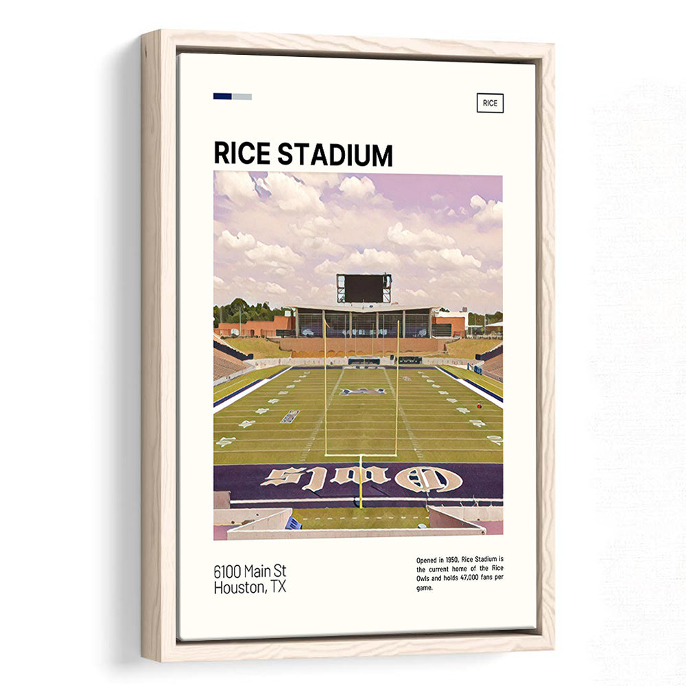 Rice Stadium Print, Rice Owls Stadium Canvas Art, Man Cave Gift, Floating Framed Canvas Print Wall Art