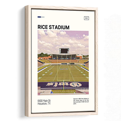 Rice Stadium Print, Rice Owls Stadium Canvas Art, Man Cave Gift, Floating Framed Canvas Print Wall Art