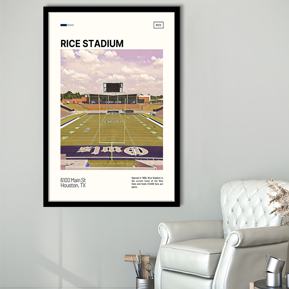 Rice Stadium Print, Rice Owls Stadium Art, Gifts for him, Sport Art, Framed Art Print Wall Decor