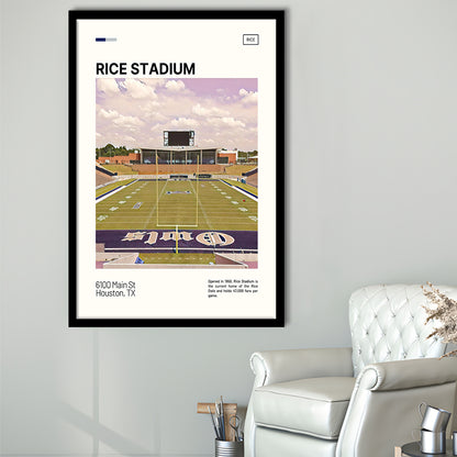 Rice Stadium Print, Rice Owls Stadium Art, Gifts for him, Sport Art, Framed Art Print Wall Decor