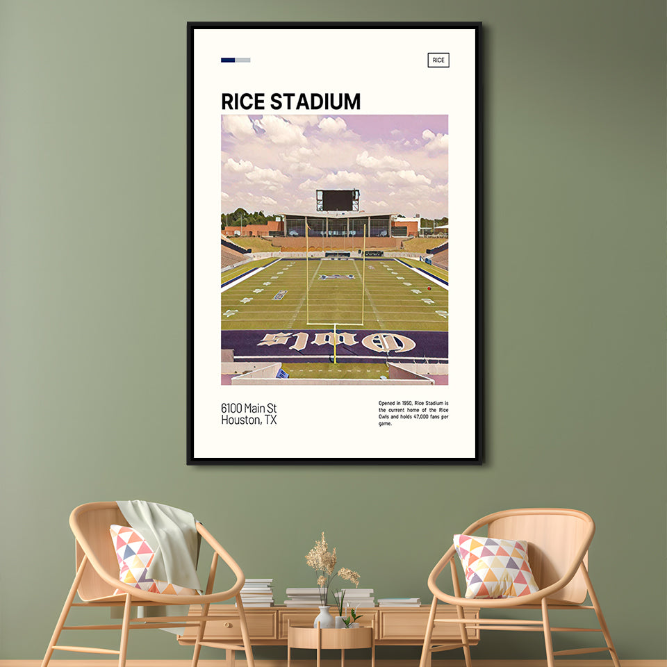 Rice Stadium Print, Rice Owls Stadium Canvas Art, Man Cave Gift, Floating Framed Canvas Print Wall Art