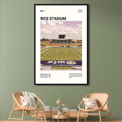 Rice Stadium Print, Rice Owls Stadium Canvas Art, Man Cave Gift, Floating Framed Canvas Print Wall Art