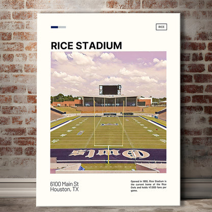Rice Stadium Print, Rice Owls Stadium Canvas Art, Fan Gifts, Sport Art, Canvas Print Wall Art