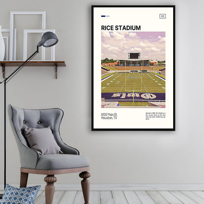 Rice Stadium Print, Rice Owls Stadium Canvas Art, Man Cave Gift, Floating Framed Canvas Print Wall Art