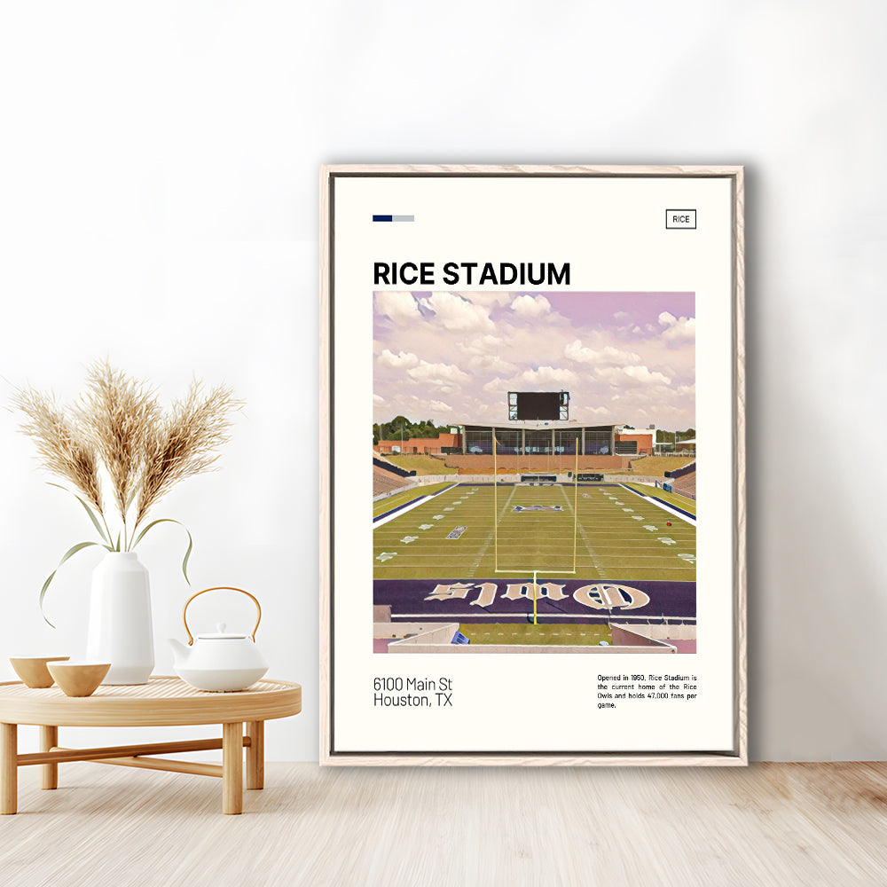 Rice Stadium Print, Rice Owls Stadium Canvas Art, Man Cave Gift, Floating Framed Canvas Print Wall Art