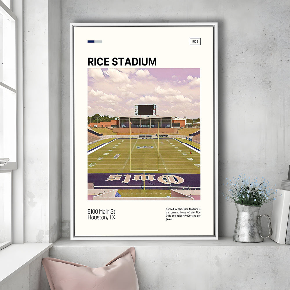 Rice Stadium Print, Rice Owls Stadium Canvas Art, Man Cave Gift, Floating Framed Canvas Print Wall Art