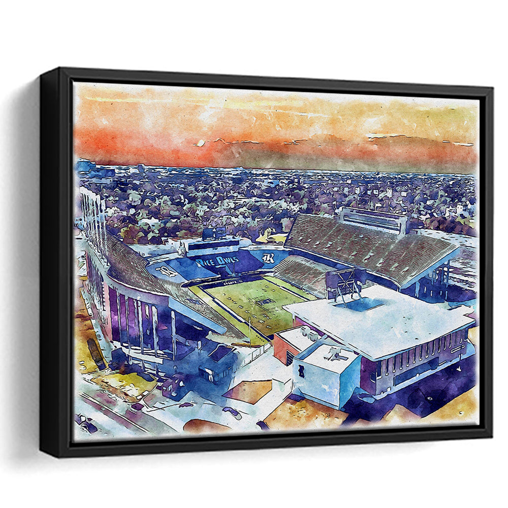 Rice Painting Stadium Watercolor, Houston Texas Watercolor, Sport Gift Art, Framed Canvas Print Wall Art