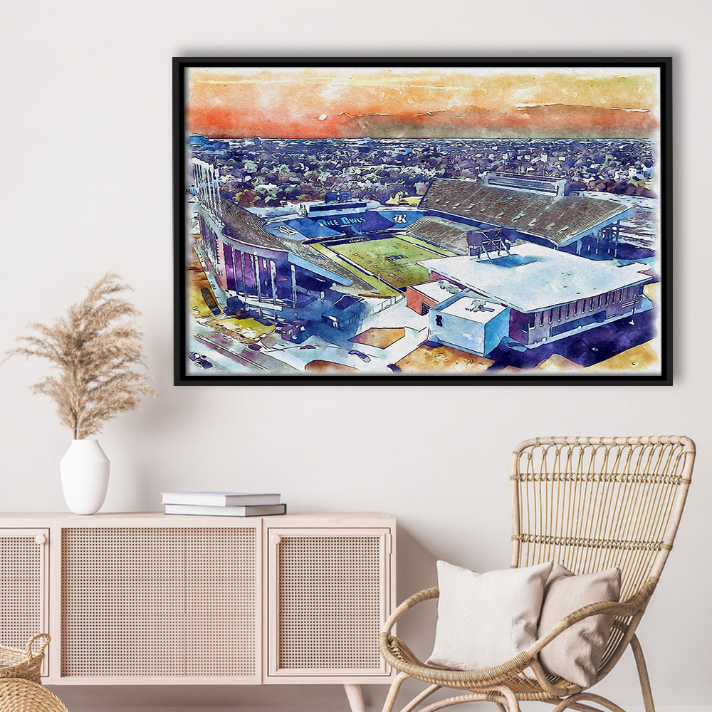 Rice Painting Stadium Watercolor, Houston Texas Watercolor, Sport Gift Art, Framed Canvas Print Wall Art