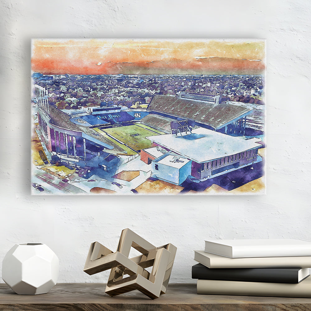 Rice Painting Stadium Watercolor, Houston Texas Watercolor, Sport Art, Gifts for him, Canvas Print Wall Art