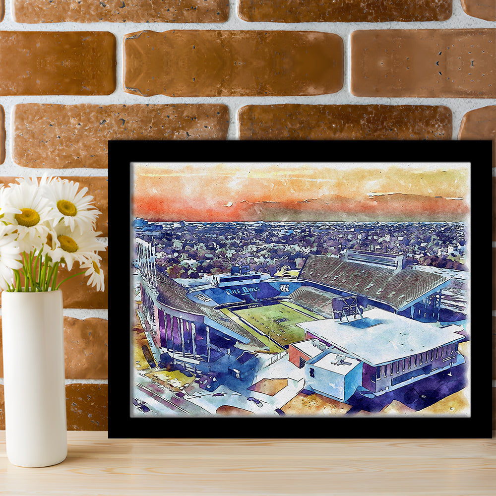 Rice Painting Stadium Watercolor, Houston Texas Watercolor, Sport Gift Art, Framed Art Print Wall Decor