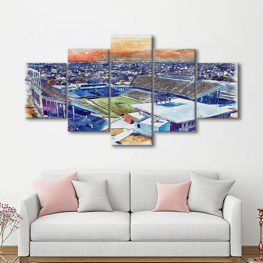 Rice Painting Stadium Watercolor, Houston Texas Watercolor, Sport Art, Mixed 5 Panel, Canvas Print Wall Art